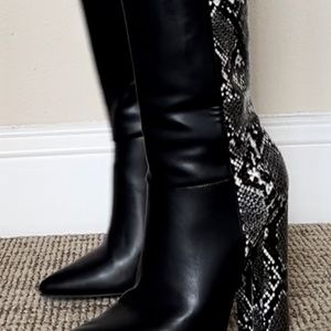 Black & Snake Heeled Booties